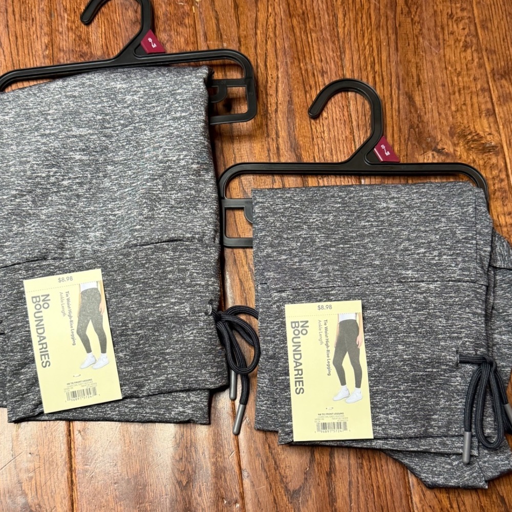 No Boundaries 2Pk Charcoal Grey Heather Tie Waist High-Rise Ankle Leggings S 3-5
